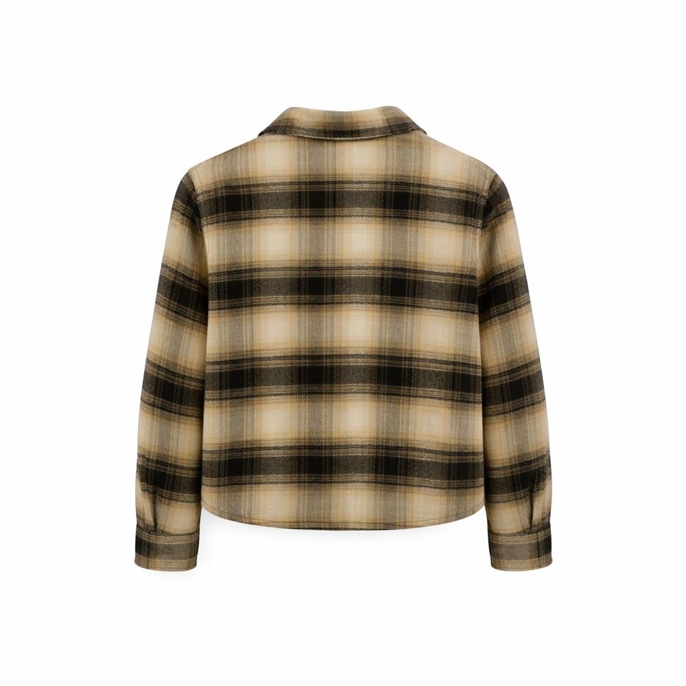 Plaid Flannel Shacket Beige Black BB Dakota Cozy S - Picture 2 of 9